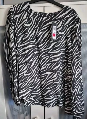 Marks And Spencer Ladies Zebra Print Pattern Long Sleeved Blouse Size 18 BNWT • £23