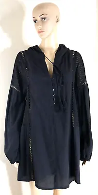 Black Hoodie Long Sleeve Cotton Dress Tunic Goth Monoreno Clothing Wms Large • $34.99