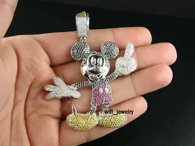 Mickey Mouse Pendant Multicolor Stone 2 CT Simulated Diamond 925 Sterling Silver • $165.96