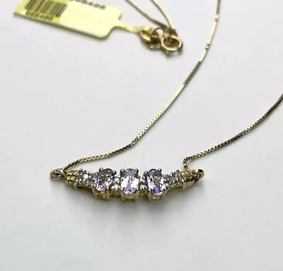 Tanzanite & Diamond Gold Plated Sterling Silver Gemstone 17” Necklace Gift Idea • £60