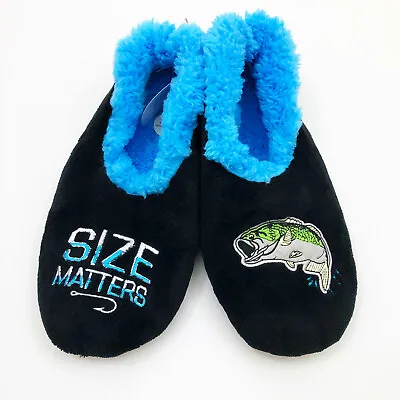 Snoozies Men's Slippers Size Matters Fishing Extra Large 13 Black • $14.99