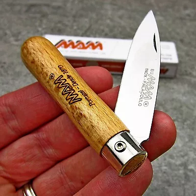 MAM Small German Stainless Steel Blade Brown Beechwood Folding Pocket Knife NEW • $0.99