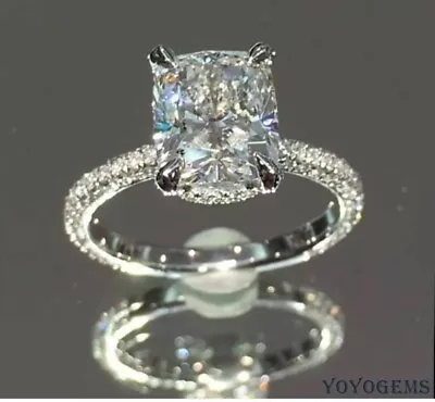 3 Ct Cushion Cut Moissanite Solitaire Engagement Ring Solid 14K White Gold • $220.16