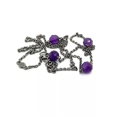 Genuine Pandora Oxidized Sterling Silver & Amethyst Necklace 591013BRAM 70cm • $199