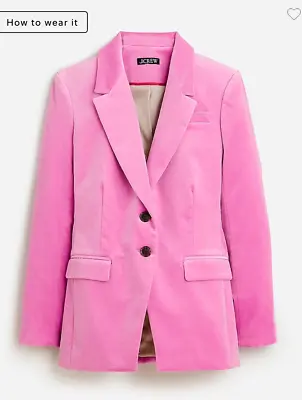 J Crew Collection Willa Blazer Suit In Tipped Stretch Velvet Sz 6 Green $268 • $159.99