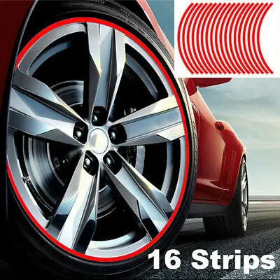 16Pcs Red Strip Wheel Stickers Decals 18  Reflective Rim Tape For Car Motorcycle • $4.06