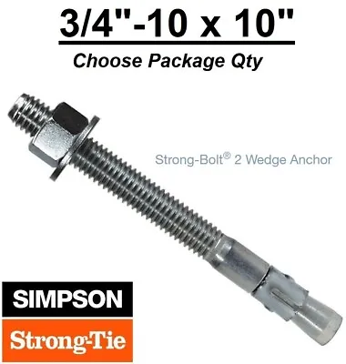 3/4 -10 X 10  Simpson Strong Bolt 2 II Concrete Wedge Anchor STB2-75100 • $39.99