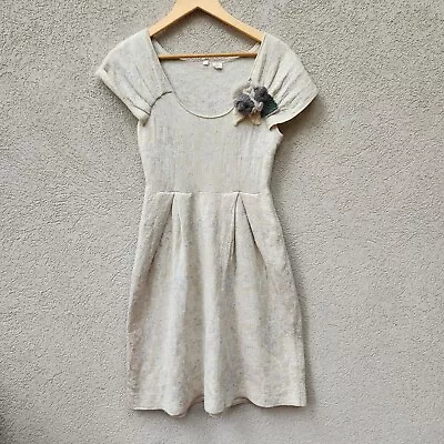 Moth Anthropologie Dress Women’s Small Cream Floral Wool Blend Knit Side Zip • $29.85