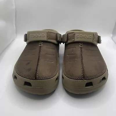Crocs Mens Size 8 Tan Brown Classic Yukon Clogs Sandals Slip On Adjustable Ankle • $24.99