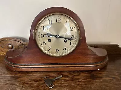 Large Antique Mahogany Napoleon Hat Mantel Clock With Beading & Key Working • £40