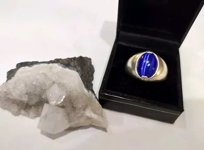 Authentic Rare 925 S.S Men's Real Blue Cat's Eye Ring  With Box New No Scratches • $169