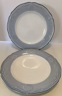 Mikasa South Hampton Blue Rimmed Salad Plate 8 1/2” Shells Set Of 2 GC • $17.06