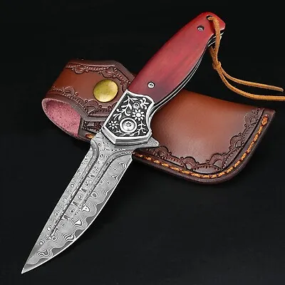 VG10 Damascus Rose Wood Handle Knife Folding Pocket Outdoors VP112 • $86.98