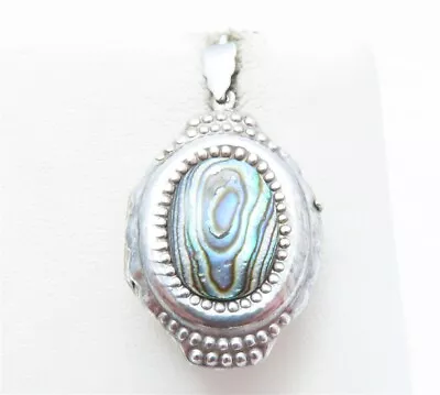 Sterling Silver Oval Abalone Beaded Detail Locket Pendant  • $14.50