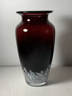 Blown Purple Art Glass Vase With White Accents 8 In. • $22.50