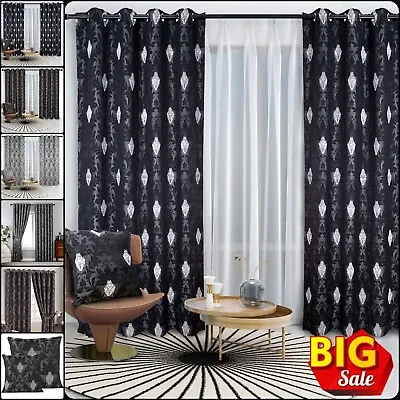 Luxury Jacquard Pair Fully Lined Ready Made Ring Top Eyelet Curtains & Cushions • £88.91