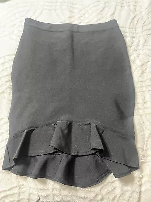 WOW Couture Black Bandage Knee Length Pencil Ruffle Bottom Skirt Size L • $19.99