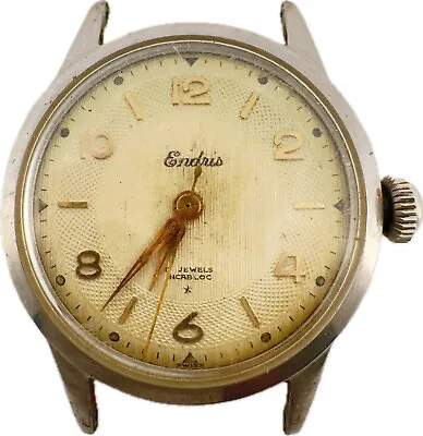 Vintage Endris 17J Men's Mechanical Wristwatch Venus 220 Steel W Guilloche Dial • $55