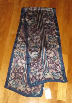 NWT Vintage Vera Turquoise Blue Purple Floral 100% Silk Oblong Scarf 52  Japan • $21.99