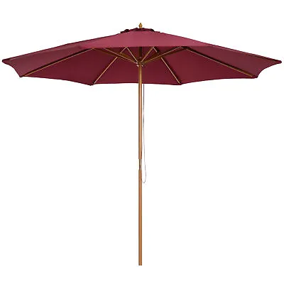 Outsunny 3(m) Wooden Garden Parasol Sun Shade Outdoor Umbrella Canopy Wine Red • £49.99