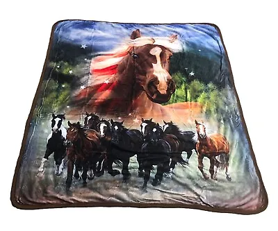 Horse Sherpa Throw Blanket Silk Touch Soft Cozy Warm Patriotic 50x60  Nu Trendz • £24.12