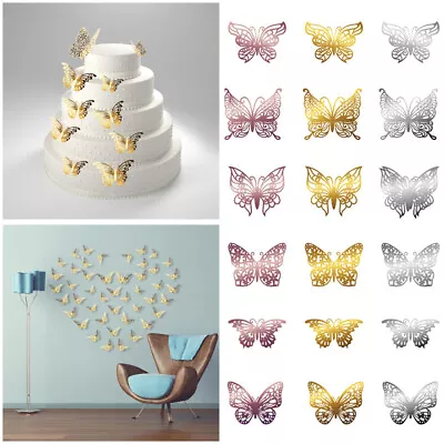 $2.42 • Buy 3D Butterfly Stickers Wall Art Gold/Silver/Rosegold Hollow Butterflies Decals
