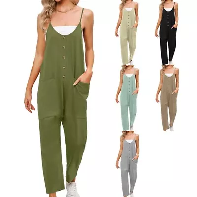 Women Summer Sleeveless Jumpsuit Spaghetti Strap Long Pant With Pockets • $25.67