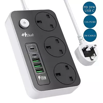 5 USB PD 20W Extension Lead / 6 USB Port Power Strip With 3 Way Sockets 2M Cord • £12.09