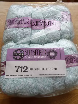 New 10 X 50g Balls Of Sirdar SunSeeker Cotton Boutonne Green Mix Malachite 712 • £18