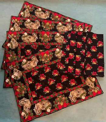 Retired Vera Bradley Christmas Hens And Holly Wreath Placemats & Napkins 4 Sets • $68.50