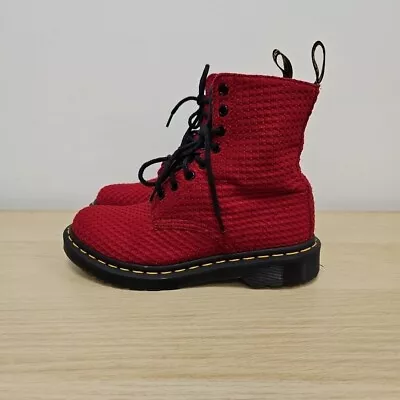 Dr Martens 1460 Page Waffle Cotton Red Ankle Rare Boots Size Uk 4 Eu 37 Women's  • £99.99