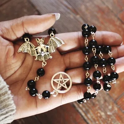 Gothic Bat Pendant Necklace Bead Chain Vintage Pentagram For Women Men Jewelry  • $2.93