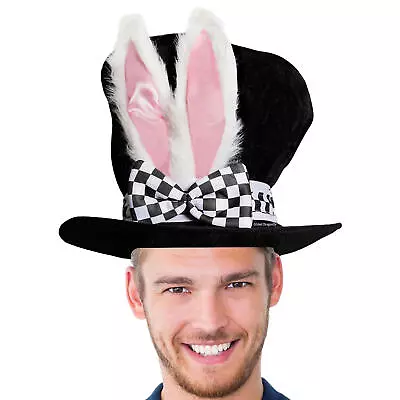 1xWhite Rabbit Ears Bunny Mad Hatter Top Hat Costume Party Adult Sized Crazy Fun • $12.17