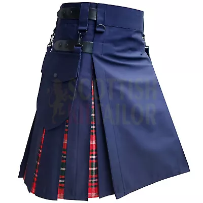 Handmade Utility Kilt For Men Navy Hybrid Kilt With MacDougall Modern Tartan • $59