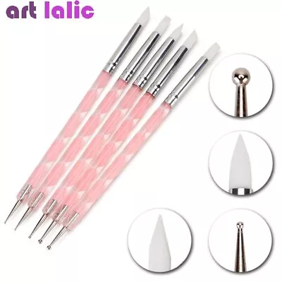 5Pcs 2 Way Nail Art Silicone Tip Pen Brushes Dotting Tools Marbleizing Painting • $4.40