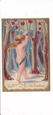 Naked Cupid Shooting Hearts / Vintage Valentine Postcard  • $0.99