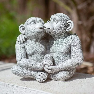 £10.99 • Buy Kissing Monkey Garden Ornaments Stone Effect Chimps Statue Outdoor Decor Figure