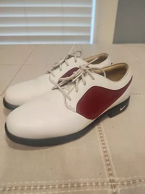 Nike Leather Vintage Shoes Size 7 Womens White Burgundy Saddle Golf Shoes 307454 • $19.99