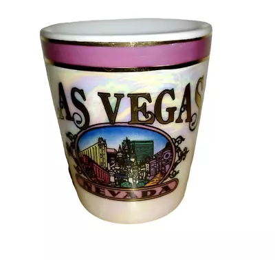 Vintage LAS VEGAS Nevada Dusty Rose Opalescent Liquor Shot Glass Bar Man Cave • $14