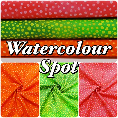 £3.25 • Buy Spotty Cotton Fabric Polka Dot Watercolour Pink Green Orange Patchwork Craft 
