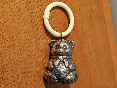 Vintage  EPNS Silver Teddy Bear W/Bow 1940s Baby Rattle Teether Bell 41 G • $32.99