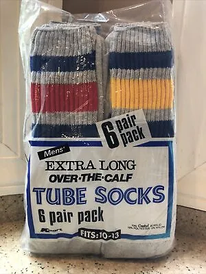 VTG Kmart Grey Long Men's Stripe Tube Sock 6 Pair New Deadstock Retro Sz L 10-13 • $85.64