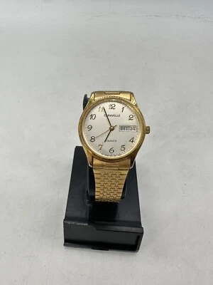 $14.99 • Buy Vintage CARAVELLE Bulova Quartz Gold Tone Plate Day Date Watch