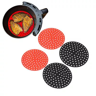 4PCS Round Fryer Mat Resistant Oilproof Reusable Silicone Fryer Liner • £12.90