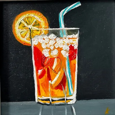 Fruit Cocktail Original Oil Painting-FRAMED Colourful Fruity Drink Glass Art-Bar • £50