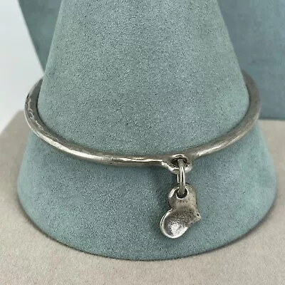 Danon Bangle Bracelet Heart Charm Silver Plated Distressed 8” • £22