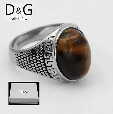 DG Men's Stainless Steel Brown Tigers Eye High Polish.Ring #8.9101112 13 Box • $14.99