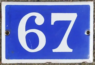 Old Vintage Blue French House Number 67 Door Gate Plate Steel Enamel Plaque Sign • $82.50