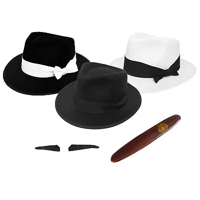 Deluxe Gangster Trilby Hat Add Moustache Cigar 1920s Fancy Dress 55cm 58cm 60cm • £7.99