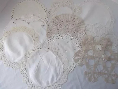 Vtg Lot 10 Medium Crochet Doily Cut Drawn Work Embroid Linen Cotton 10in 11in • $29.99